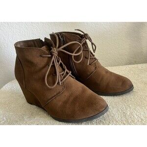 American Rag Womens Baylie Lace-Up Brown Suede Wedge Booties 9M Ankle Boots